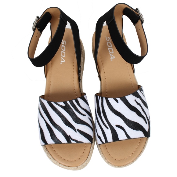 Zebra Print Open Toe Halter Ankle Strap Espadrille - Picture 3 of 6